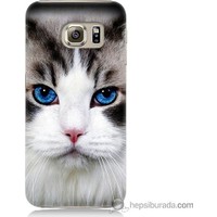 Bordo Samsung Galaxy S6 Maviş Gözlü Kedicik Baskılı Silikon Kapak Kılıf
