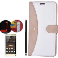 Gpack Huawei G8 Kılıf Kartvizitli Cüzdan Gold + Kalem + Cam