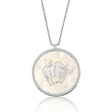 KENPAZAR Bayan Lili Gümüş Sedef Taşı Boğa Kolye