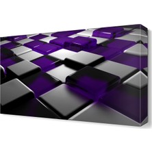 Dekor Sevgisi Mor Gri Kareler Tablosu 45x30 cm
