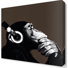 Dekor Sevgisi Müzik Dinleyen Maymun Tablosu 30x30 cm