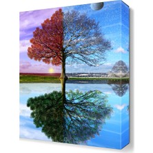 Dekor Sevgisi Kırmızı Yeşil Ağaç Tablosu 45x30 cm