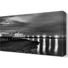 Dekor Sevgisi Siyah Beyaz Deniz Feneri Tablosu 45x30 cm