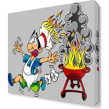 Dekor Sevgisi Mangalı Tutuşturan Aşçı Tablosu 30x30 cm