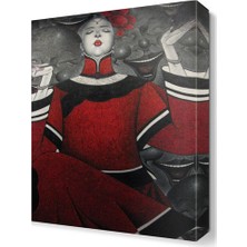 Dekor Sevgisi Kırmızılı Kadın Tablosu 45x30 cm