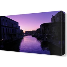 Dekor Sevgisi Mor Gece Şehir Tablosu 45x30 cm