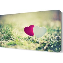 Dekor Sevgisi Pembe ve Beyaz Kalp Canvas Tablo  45x30 cm