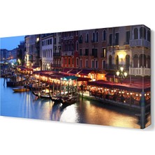 Dekor Sevgisi Venedik Gece Kayıklar Tablosu 120x80 cm