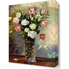 Dekor Sevgisi Vazodaki Pembe Beyaz Çiçekler Tablosu 45x30 cm