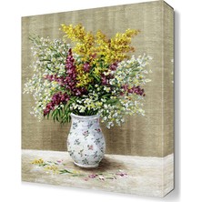 Dekor Sevgisi Beyaz Vazodaki Renkli Çiçekler Tablosu 45x30 cm