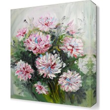 Dekor Sevgisi Yağlı Boya Pembe Çiçek Buketi Tablosu 45x30 cm