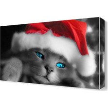 Dekor Sevgisi Noel Şapkalı Kedi Canvas Tablo  45x30 cm