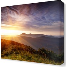 Dekor Sevgisi Parlak Güneş ve Dağ Manzarası Canvas Tablo  30x30 cm