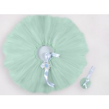 Azebu   Tütü Etek Bağlama+Saç Bandı Su Yeşili-1-2 Yaş