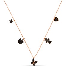 Argentum Concept Siyah Zirkon Taşlı Gümüş Şans Kolyesi