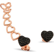 Argentum Concept Siyah Taşlı Kalp Motifli Gümüş Küpe