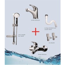 ARÇE  Banyo + Lavabo Bataryası + Sürgülü Duş Takımı + 2 Ara Musluk + Körüklü Sifon