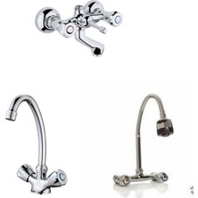 ARÇE Klasik Çevirmeli Banyo + Kuğu Evye Ve Spiralli Lavabo Bataryası