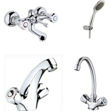 ARÇE Klasik Çevirmeli Banyo + Kuğu Evye + Kartal Lavabo Bataryası + Duş Takımı