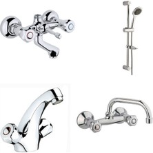 ARÇE Klasik Çevirmeli Banyo + Evye + Kartal Lavabo Bataryası + Sürgülü Duş Takımı