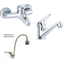 ARÇE Mix Spiralli Evye + Sabit Lavabo Ve Banyo Bataryası
