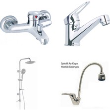 ARÇE Mix Spiralli Evye + Banyo + Sabit Lavabo Bataryası Ve Robot Duş Takımı