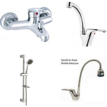 ARÇE Mix Spiralli Evye + Banyo + Lavabo Bataryası Ve Sürgülü Duş Takımı