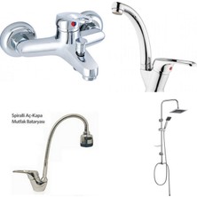 ARÇE Mix Spiralli Evye + Banyo + Kuğu Lavabo Bataryası Ve Robot Duş Takımı