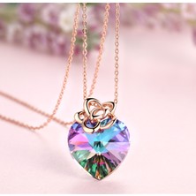 Monemel Mor Swarovski® Taşlı Gümüş Kalp Kolye Altın Kaplama