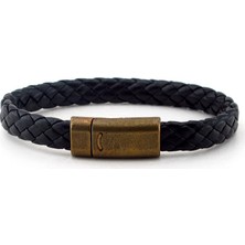 Solfera Siyah Deri Bronz Mıknatıs Klips Erkek Bileklik Bt332