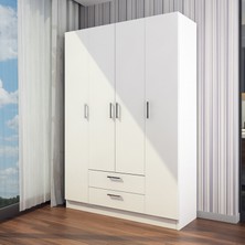 Tdesigno Sena 4 Kapaklı 2 Çekmeceli Gardırop - Beyaz