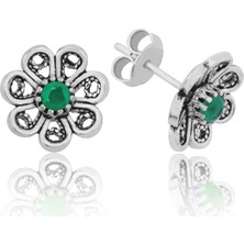 KENPAZAR Bayan Lili Gümüş Yeşil Çiçek Küpe