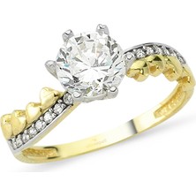 AltınSepeti Sıralı Kalpli Tektaş Yüzük AS8Y76 13