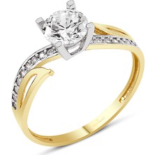 AltınSepeti Zirkon Taşlı Tektaş Altın Lale Yüzük AS8Y43 12