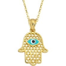 AltınSepeti Altın Açık Mavi Mineli Göz El Kolye AS1149KL