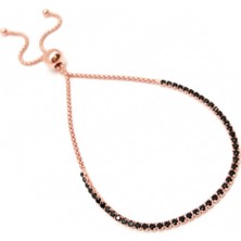 Bella Gloria Siyah Taşlı Suyolu Rose Gümüş Bileklik (Gb00277)