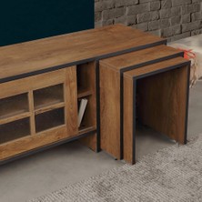 Pasific Home Revival Metal Ayaklı Sürgülü Tv Ünitesi, Zigon Sehpalı, 150 Cm, Koyu Meşe