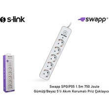 S-link Swapp SPGIP05 1.5m 750 Joule Gümüş/Beyaz 5Li Akım Kor. Priz Çoklayıcı