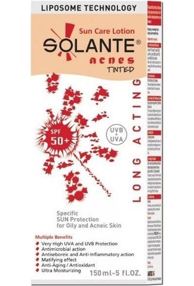 Solante Acnes Tinted Sun Care Lotion SPF50+ 150ml - Yağlı ve Akneli Ciltler İçin Renkli Güneş Koruyucu
