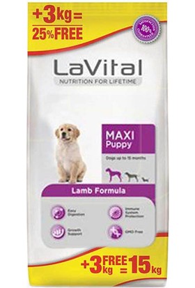 La Vital Maxi Puppy Lamb Kuzu Etli Yavru Köpek Maması 12+3 Kg Entegre Paket