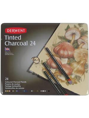 Derwent Tinted Charcoal Renkli Kömür Füzen Seti Teneke Kutu 24 Renk