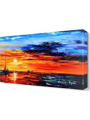 Dekor Sevgisi Kayıklar Günbatımı Canvas Tablo  45x30 cm