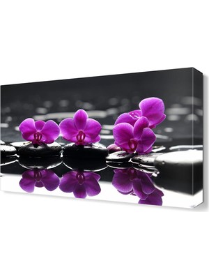 Dekor Sevgisi Mor Çiçekler ve Masaj Taşları Canvas Tablo  45x30 cm