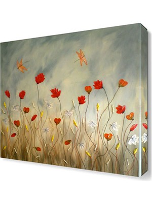 Dekor Sevgisi Laleler Kelebekler Canvas Tablo  30x30 cm