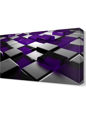 Dekor Sevgisi Mor Gri Kareler Tablosu 45x30 cm