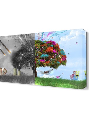 Dekor Sevgisi Mutlu ve Mutsuz Ağaç Canvas Tablo  45x30 cm