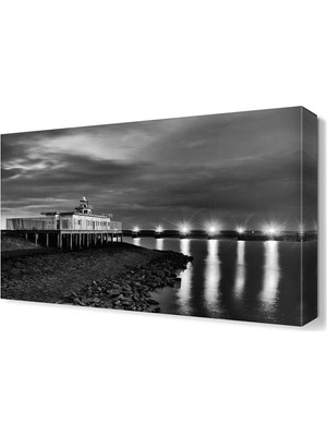 Dekor Sevgisi Siyah Beyaz Deniz Feneri Tablosu 45x30 cm