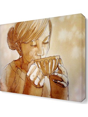Dekor Sevgisi Kahve İçen Kadın Tablosu 30x30 cm