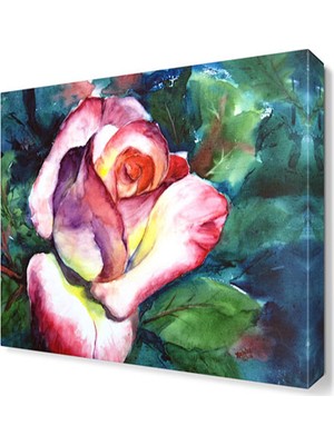 Dekor Sevgisi Pembe Yapraklı Gül Tablosu 30x30 cm
