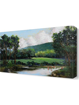 Dekor Sevgisi Nehirde Oynayan Çocuklar Tablosu 45x30 cm